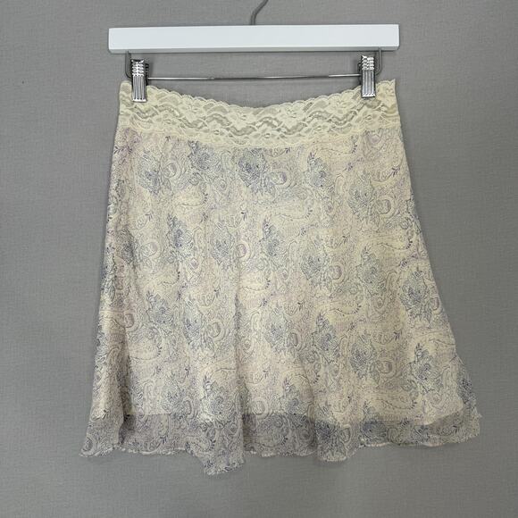 Vintage Express Skirt Womens Small Ivory Silk Paisley Mini Fairy Y2K Coquette - Picture 2 of 11
